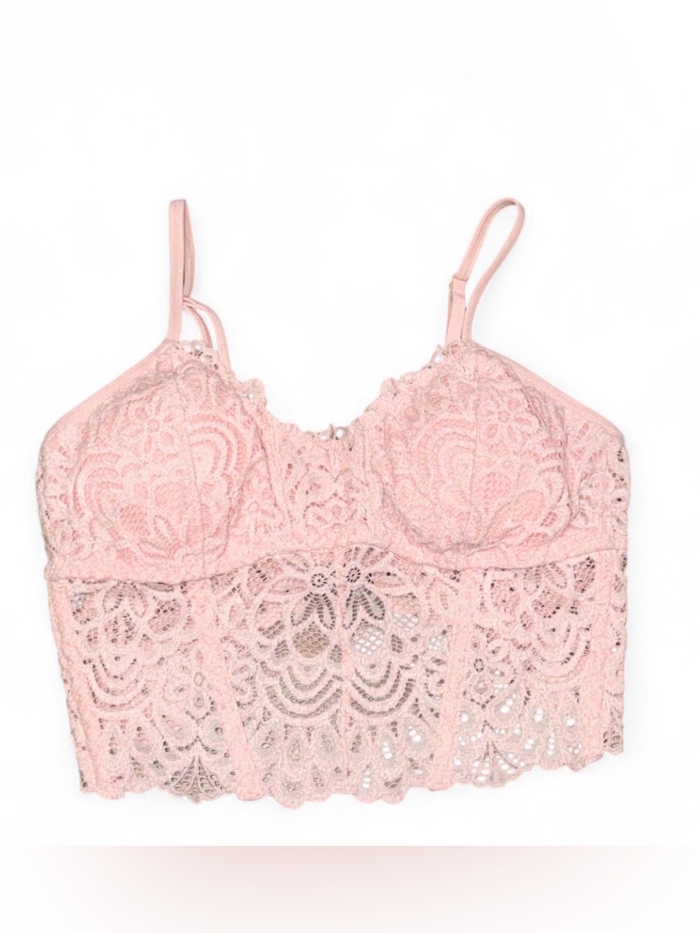 Pink corset style lace top w/ floral embroidery